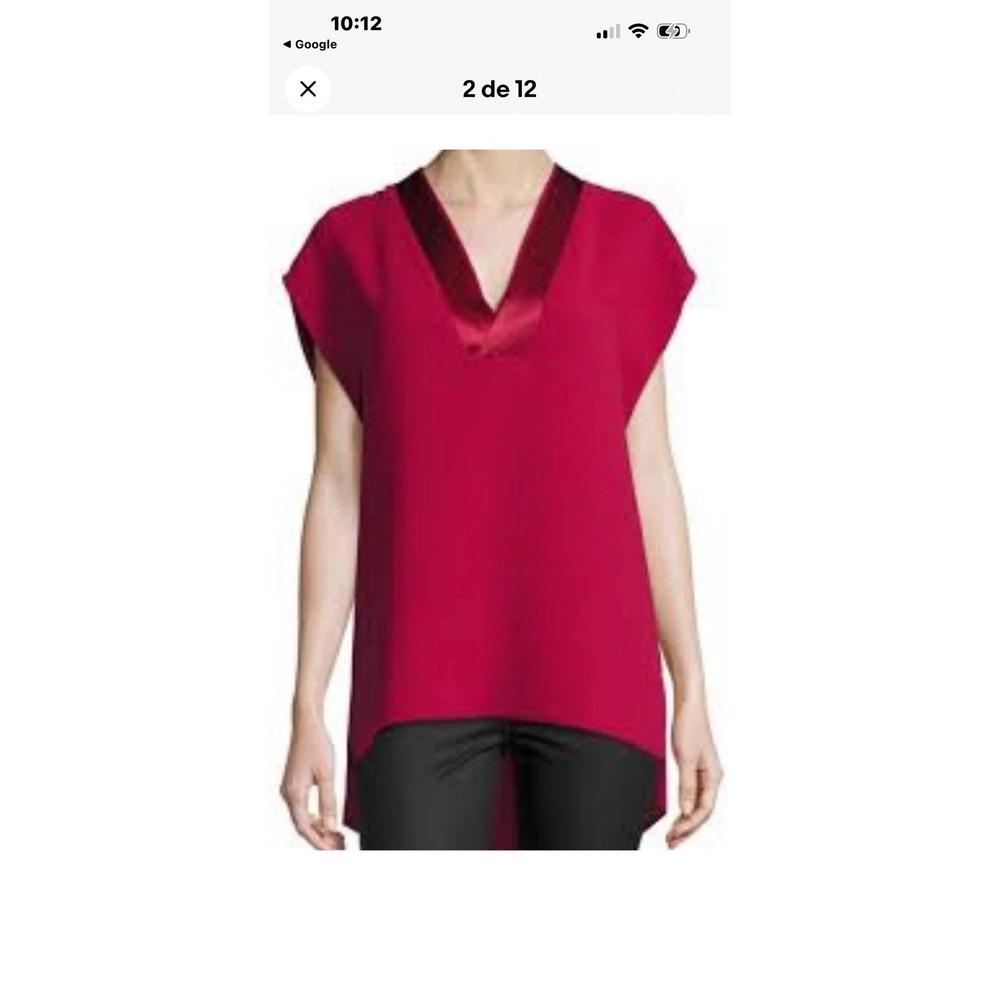 Vince Red Satin Tunic Blouse Womens M Sleeveless V-Neck High Low Hem Top